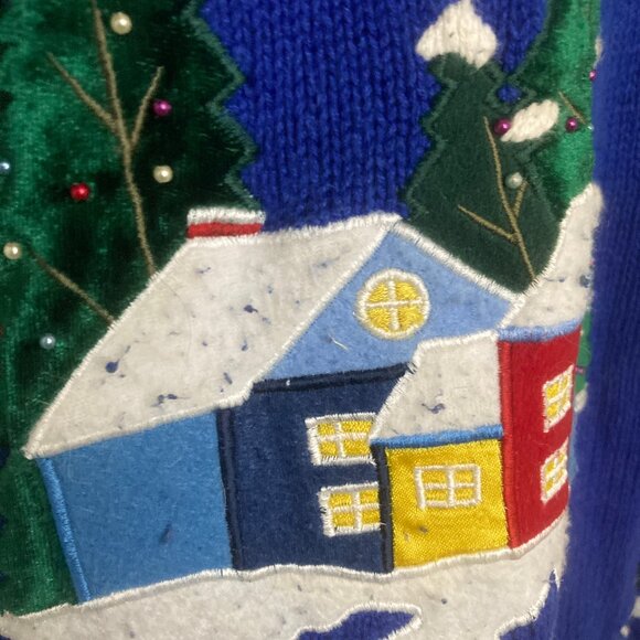 Women's Quacker Factory "Ugly Sweater" Size 1X Blue with Appliques - Picture 4 of 6